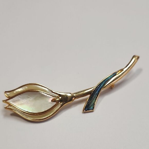 Duri Gold and Blue Tulip Brooch - Picture 1 of 4